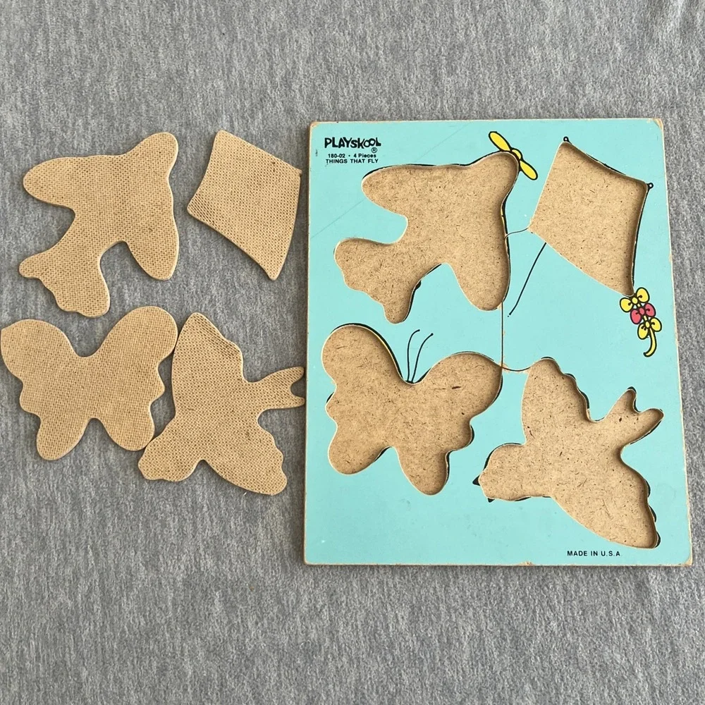 PLAYSKOOL Wooden Puzzle Tray Things That Fly Vintage USA Children Toy 80s Retro